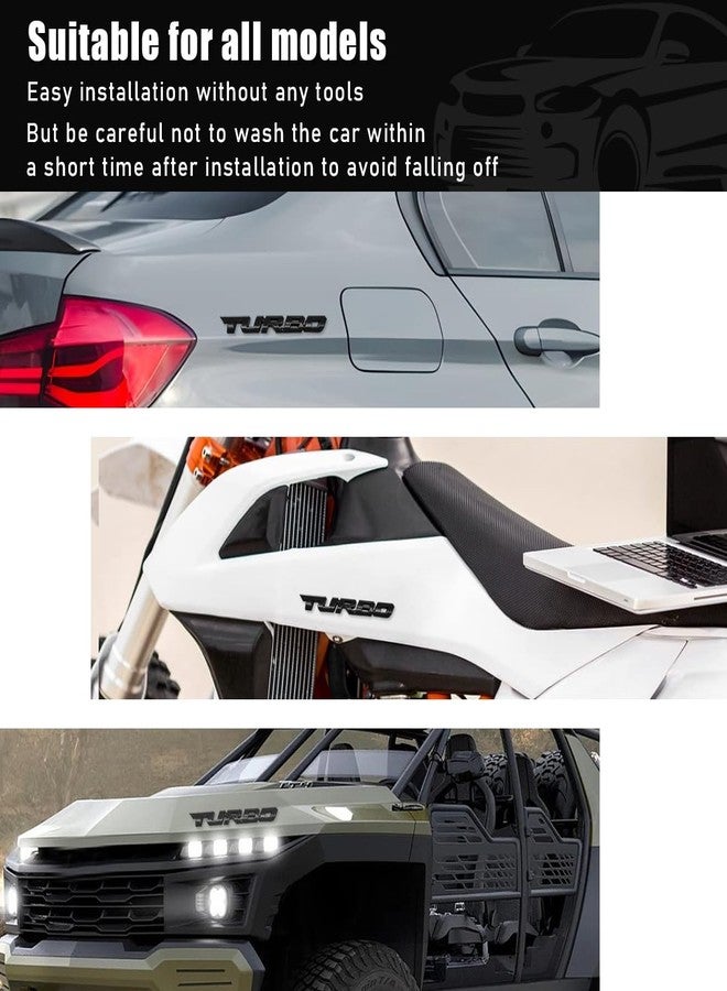 Dickno 2PCS Turbo Car Emblem Decal, 3D Metal Fender Logo Badge Sticker, Zinc Alloy Auto Front Hood Side Body Emblem Sticker, Universal Exterior Decor Car Accessories for SUV Truck (Black) - Image 4
